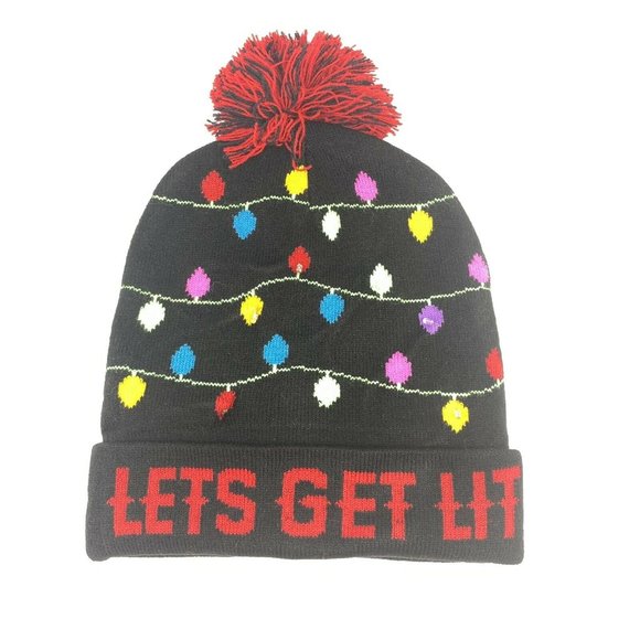 Ugly Sweater Multicolor Light Up Beanie Hat and Scarf Set "Let's Get Lit" Xmas - Picture 2 of 6